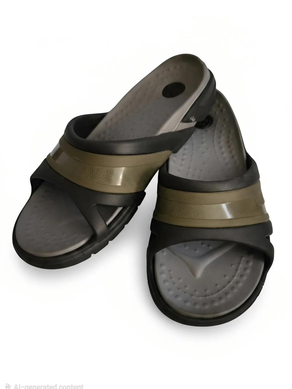 CROCS Unisex Black and Olive Slide Sandals Womens Sz7 Mens Sz5